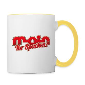 Moin ihr Spacken! - Tasse zweifarbig - Weiß/Gelb - Rechts