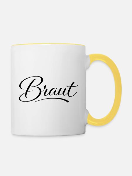 Braut - Tasse zweifarbig - Weiß/Gelb