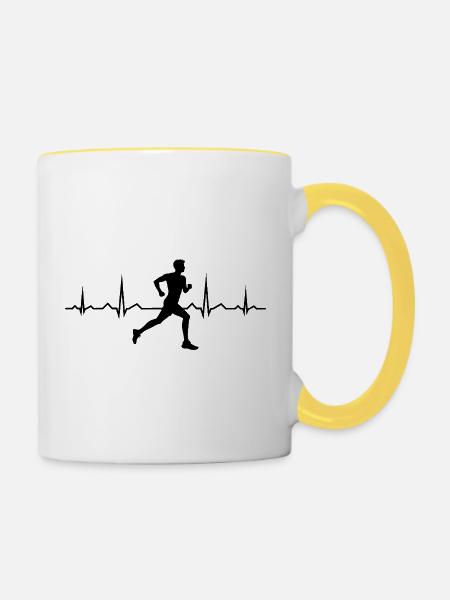 Geschenkidee für einen Running mit Running - Tasse zweifarbig - Weiß/Gelb