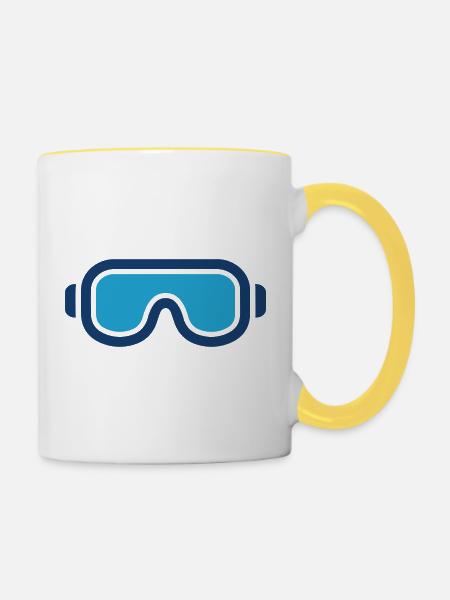 Augenschutzsymbol für Schutzbrillen - Tasse zweifarbig - Weiß/Gelb