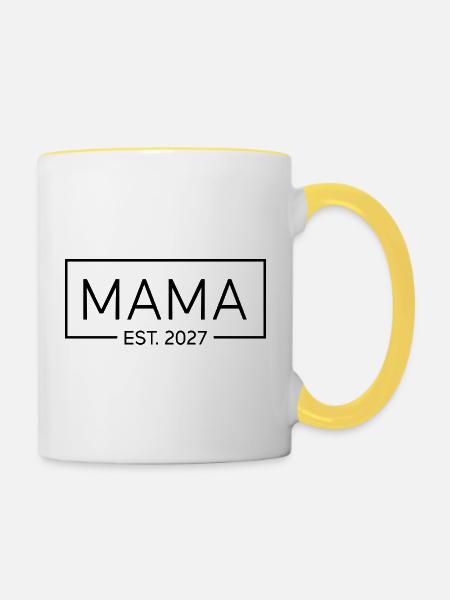 Werdende Mama Schwangerschaftsverkündung - Tasse zweifarbig - Weiß/Gelb