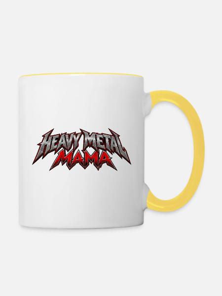 Metal Mama – Rockerin mit Power - Tasse zweifarbig - Weiß/Gelb