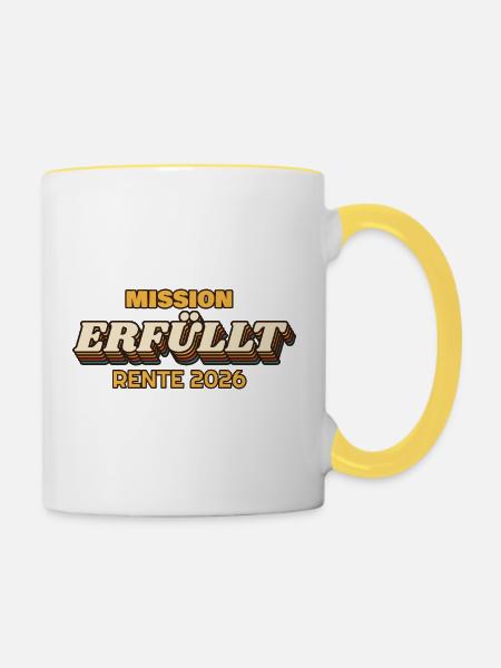 Mission erfüllt - Rente 2026 Retro - Tasse zweifarbig - Weiß/Gelb