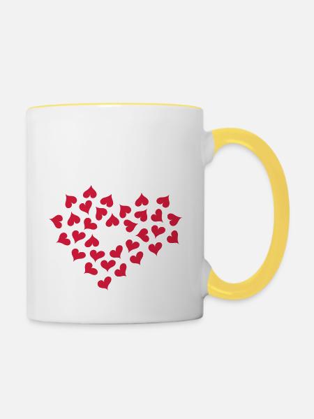 Hearts in Heart - Tasse zweifarbig - Weiß/Gelb