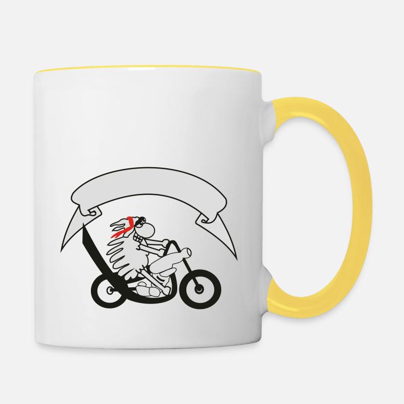 moutons de cycliste avec la bannière - Mug contrasté - blanc/jaune