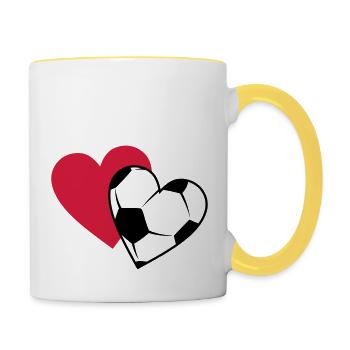 soccer / football hearts, color selectable - Contrasting Mug - white/yellow - Right