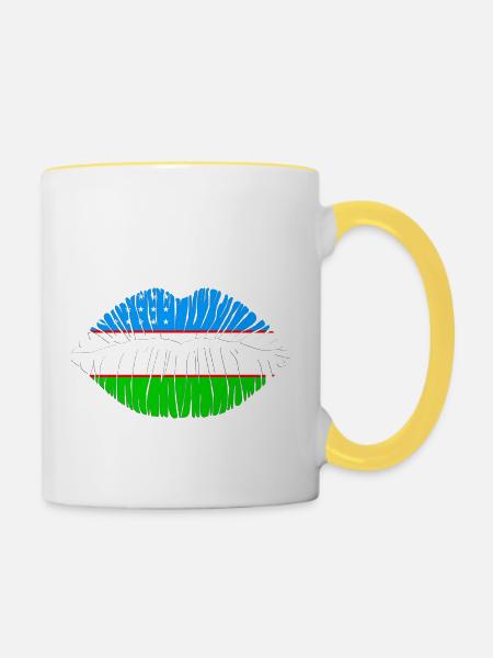 Kuss Usbekistan - Tasse zweifarbig - Weiß/Gelb