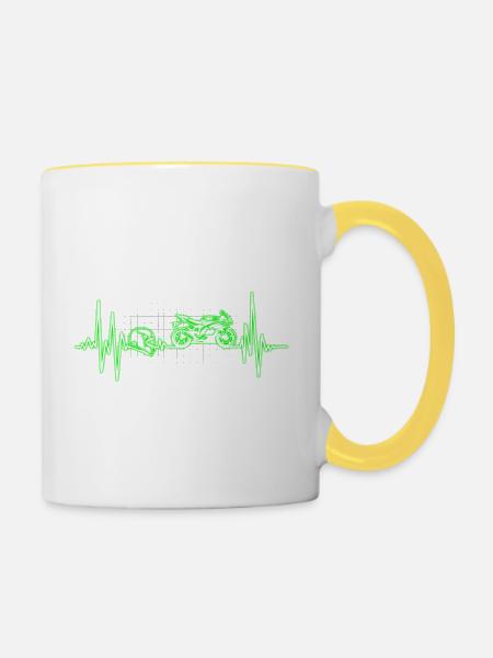 Herzschlag Motorrad - Tasse zweifarbig - Weiß/Gelb