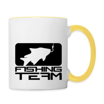 schwarz fishing team sport logo gefangen fisch ang - Tasse zweifarbig - Weiß/Gelb - Rechts
