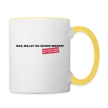 Satzzeichen retten Ehen! - Tasse zweifarbig - Weiß/Gelb - Rechts