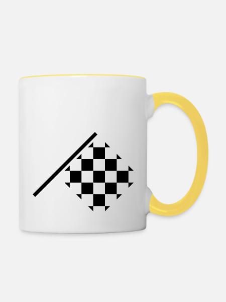 Zielflagge Abseits - anpassbar - Tasse zweifarbig - Weiß/Gelb