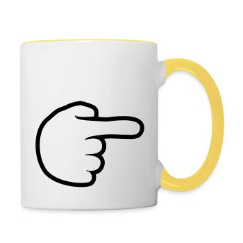 hand comic cartoon zeigen zeigefinger weg rechts l - Tasse zweifarbig - Weiß/Gelb - Rechts