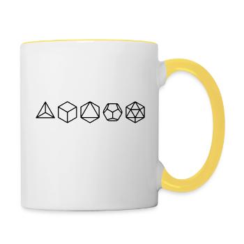 Platonic Solids, Sacred Geometry, Mathematics - Contrasting Mug - white/yellow - Right