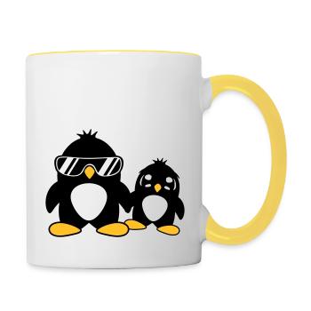 pingouin papa enfant bébé garçon père fils fille f - Mug contrasté - blanc/jaune - Droite