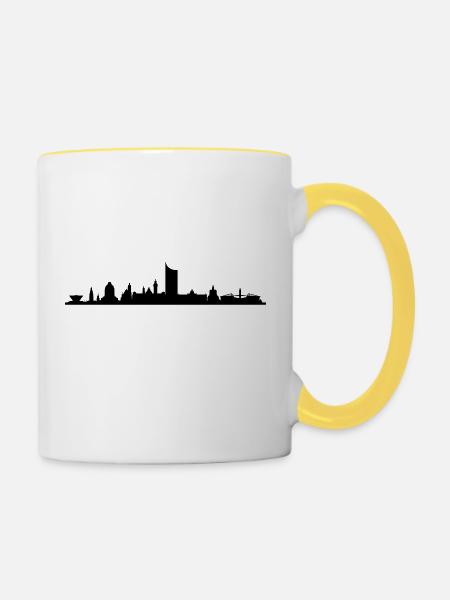 Skyline Leipzig - Tasse zweifarbig - Weiß/Gelb