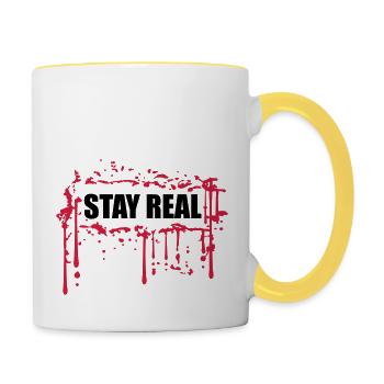 bordures de cadre rester réel sang rouge graffiti sprit - Mug contrasté - blanc/jaune - Droite