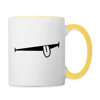 Mund mit rausgestreckter Zunge. Frech - Tasse zweifarbig - Weiß/Gelb - Rechts