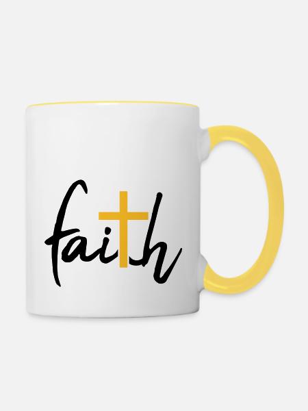 Faith Kreuz Glaube - Tasse zweifarbig - Weiß/Gelb