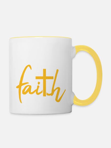 Glaube Faith Kreuz - Tasse zweifarbig - Weiß/Gelb