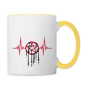 Drops heartbeat pentagram - Contrasting Mug - white/yellow - Right