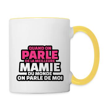 on parle meilleure mamie du monde on parle de moi - Mug contrasté - blanc/jaune - Droite
