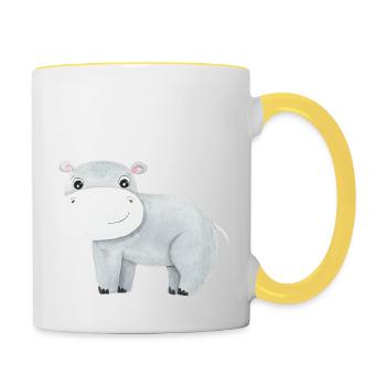 Süßes Nilpferd Baby Afrika Savanne Safari Hippo - Tasse zweifarbig - Weiß/Gelb - Rechts