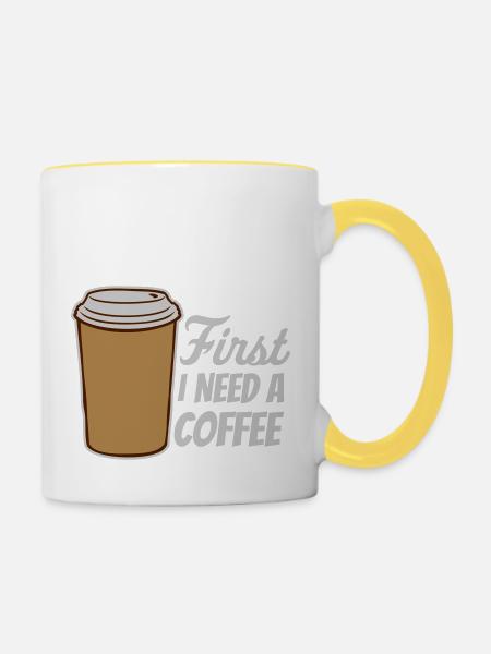 Fist I need Coffee - Tasse zweifarbig - Weiß/Gelb