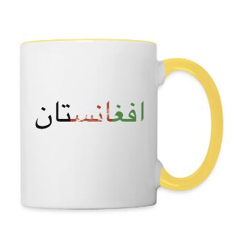 Afghanistan geschrieben in Paschtu und Dari - Tasse zweifarbig - Weiß/Gelb - Rechts
