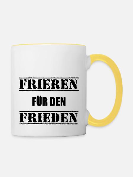 Frieren für den Frieden - Tasse zweifarbig - Weiß/Gelb