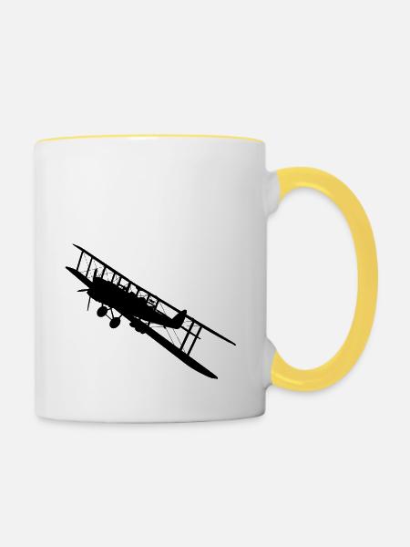 Doppeldecker Flugzeug von 1915 - Tasse zweifarbig - Weiß/Gelb