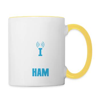 Je pense donc que je suis opérateur amateur de radio amateur - Mug contrasté - blanc/jaune - Droite