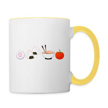 NaruSasu SasuNaru design with ramen, onigiri tomato - Contrasting Mug - white/yellow - Right