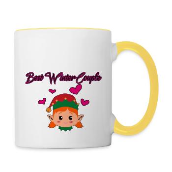 Couple d’hiver - Mug contrasté - blanc/jaune - Droite