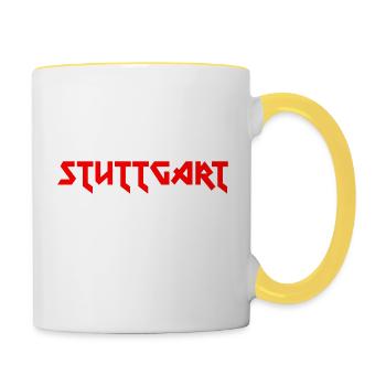 Modisches Heimat STUTTGART Metal-Design - Tasse zweifarbig - Weiß/Gelb - Rechts