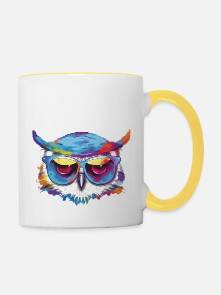Kohl die Eule - Tasse zweifarbig - Weiß/Gelb