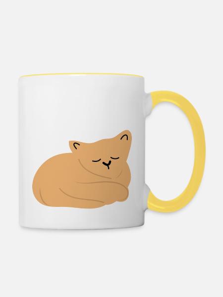 Schlafendes Baby Katze2 - Tasse zweifarbig - Weiß/Gelb
