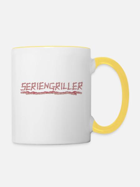 Seriengriller Speckstreifen Bacon Speck Design - Tasse zweifarbig - Weiß/Gelb