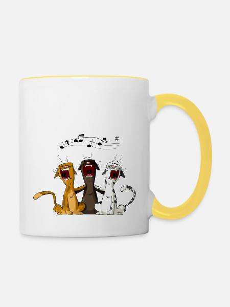 Singende Katzen - Tasse zweifarbig - Weiß/Gelb