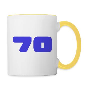 70. 70 JAHRE. 70-JÄHRIGES JUBILÄUM. GEBURTSTAG 70 JAHRE. - Tasse zweifarbig - Weiß/Gelb - Rechts