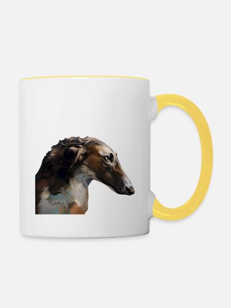 Russischer Windhund Barsoi - Tasse zweifarbig - Weiß/Gelb