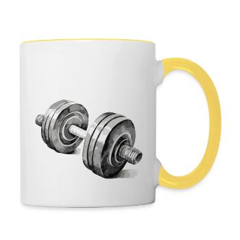 Hantel Bodybuilding - Tasse zweifarbig - Weiß/Gelb - Rechts