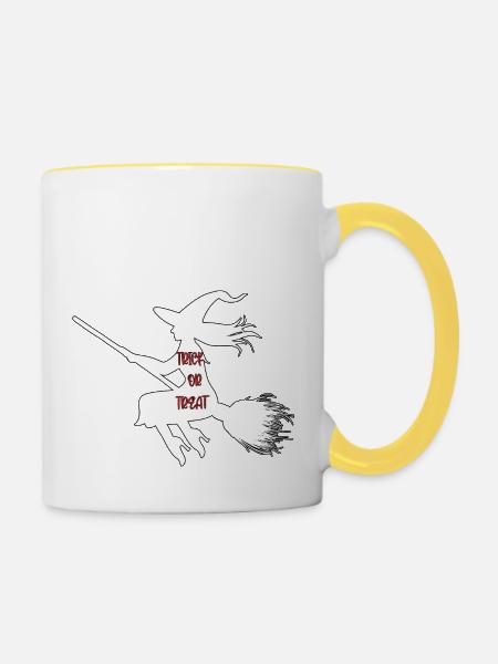 Süßes oder Saures Hexe - Tasse zweifarbig - Weiß/Gelb