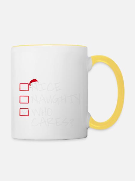 Nice naughty who cares? - Tasse zweifarbig - Weiß/Gelb