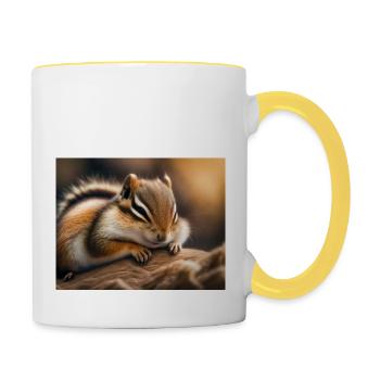 Cute animals doing hibernation – chipmunk - Contrasting Mug - white/yellow - Right