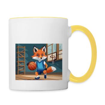 mignon petit renard démon vie quotidienne - basket-ball - Mug contrasté - blanc/jaune - Droite