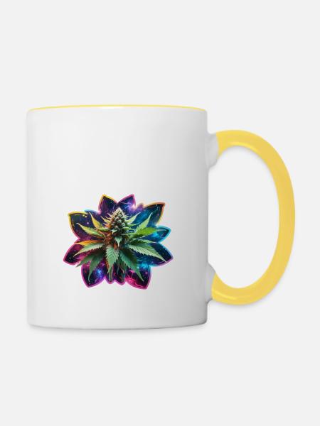 Bunt Glimmernde Hanfpflanze - Tasse zweifarbig - Weiß/Gelb