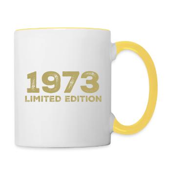 Geburtstagsgeschenk Jahrgang 1973 Jahrgang 1973 - Tasse zweifarbig - Weiß/Gelb - Rechts