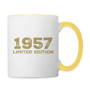 Geburtstagsgeschenk Jahrgang 1957 Jahrgang 1957 - Tasse zweifarbig - Weiß/Gelb - Rechts