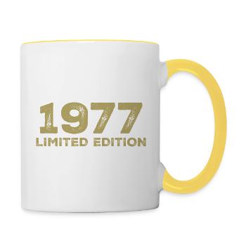 Geburtstagsgeschenk Jahrgang 1977 Jahrgang 1977 - Tasse zweifarbig - Weiß/Gelb - Rechts