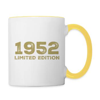Geburtstagsgeschenk Jahrgang 1952 Jahrgang 1952 - Tasse zweifarbig - Weiß/Gelb - Rechts